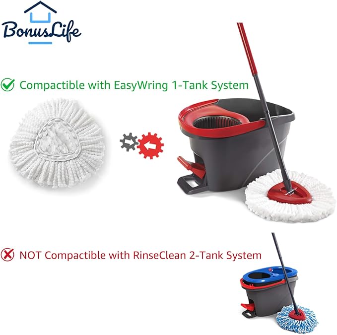 BonusLife 3-Pack Mop Head for O-Ceda EasyWrin Spin Mop Refill 1-Tank System Only Easy Cleaning Microfiber Replacement