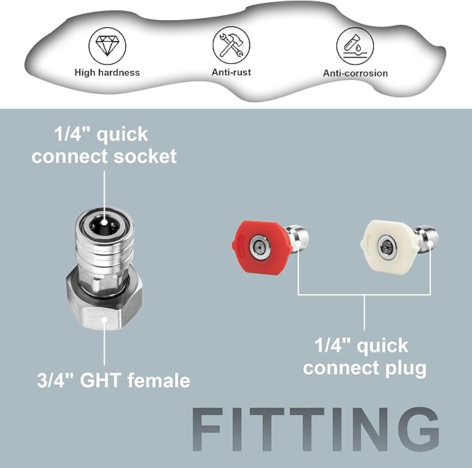 POWER TOWN Garden Hose to High Pressure Washer Attachment, Turn Water Hose into Power Washer Adapter 3/4” Female GHT to 1/4” Quick Connect, with 2 Nozzles Tips, Orifice 4.0