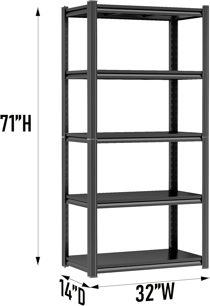 Notmise Metal Garage Shelving Unit, Heavy Duty 5-Tier Adjustable Storage Rack, Steel Shelving,2000 lbs Capacity, Industrial Shelves for Heavy Tools and Equipment (5-Tier 71" H x 32" W x 14" D)