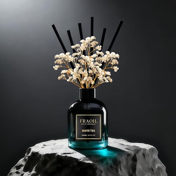 White Tea Reed Diffuser, Reed Diffuser Set 6.7 fl oz (200 ml) with 6 Reed Sticks, Home Fragrance Reed Diffuser for Bathroom Shelf House Bedroom Office Decor