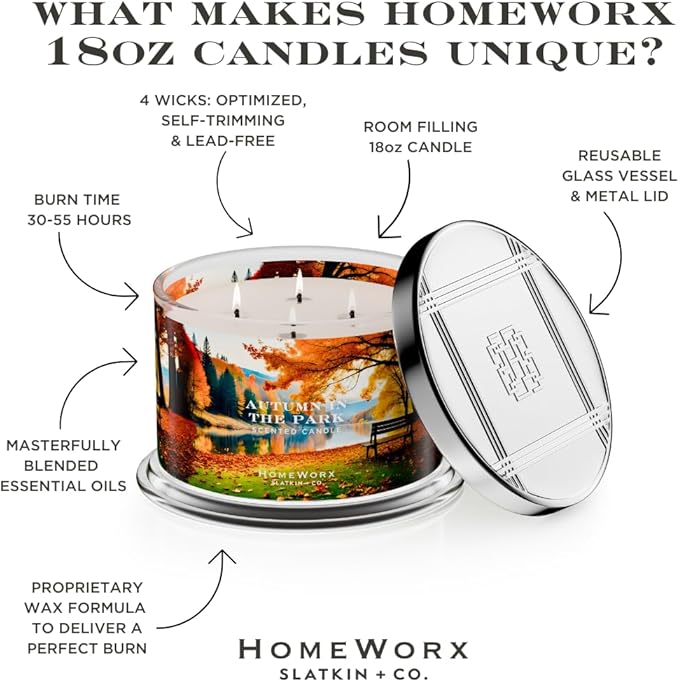 HomeWorx by SLATKIN + CO. Candle- Autumn in The Park, 18 oz. Premium Scented Candle - 30-55 Hours Burn Time