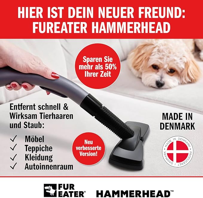 FurEater Vacuum Cleaner Brush Attachment for Removing Pet Hair (2.0 Improved Version) Cats & Dogs Lint Remover for Furniture, Carpets, Car Detailing, Universal Fit with Adapter 1 1/4 and 1 3/8 inches