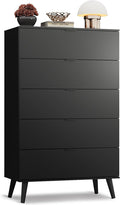 WLIVE 5 Drawer Dresser for Bedroom, Tall Wooden Dresser, Black Dressers Storage Organizer with Sturdy Metal Handle, Chest of Drawers for Living Room, Hallway, Closet
