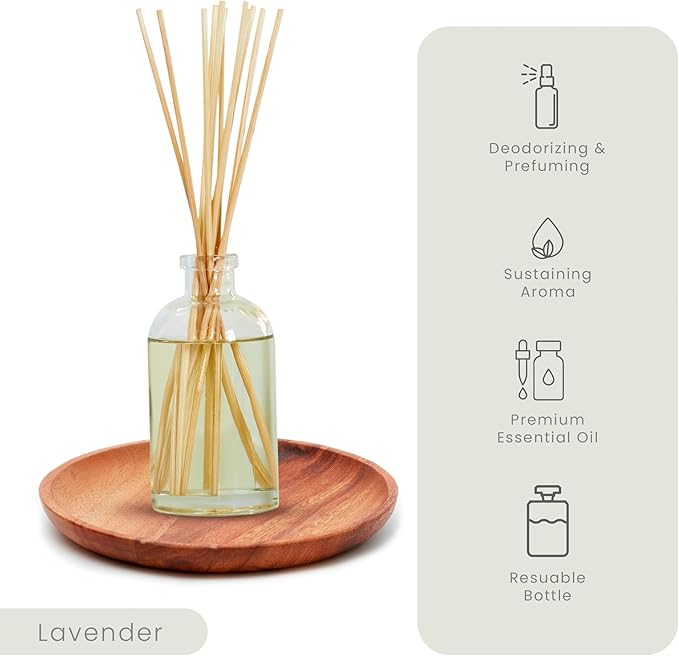 Hillhouse Naturals Reed Diffuser Set - Lavender Scent Diffuser - Reed Diffusers for Home with Long Lasting Fragrance – 6 oz Oil – Diffuse Time 4-6 Months – Made in The USA