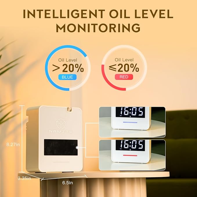 Waterless Diffuser - HVAC System Essential Oil Diffuser with Clock - Whole House & Hotel Coverage 3000 Sq. Ft, 300ML Scent Machine Smart Oil Level Monitoring, Bluetooth Control, Cold Air Tech