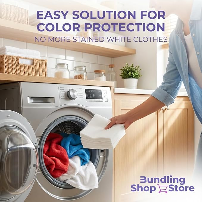 Color Catchers for Laundry- Pack of 50 White Laundry Sheets, Color Absorbent Paper for Mixed Washing, Non Abrasive Fabric Care, Thin & Soft Washing Machine Accessories