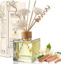 Jasmine & Sandalwood Reed Diffuser Set-6.7 oz Glass Bottle with 4 Rattan Sticks,3 Dried Flowers,Adjustable,Long-Lasting Scent for Home,Bedroom,Living Room,Office,Bathroom,Aromatherapy Gift Set