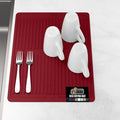 GORILLA GRIP 100% BPA-Free Patented Silicone Dish Drying Mat for Kitchen Counter, Water Catching Ribbed Design, Easy Clean Waterproof Sink Liner, Heat Resistant, Fits Under Rack, 12x16 Inch, Red