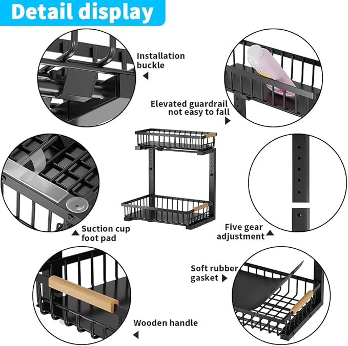 ZMJESSNIA Under Sink Organizer, 2 Tier Under Sink Organizers and Storage, Metal Slide out Pull out Cabinet Organizer ，2 Pack Sliding Drawer Organizer for Kitchen Bathroom Pantry
