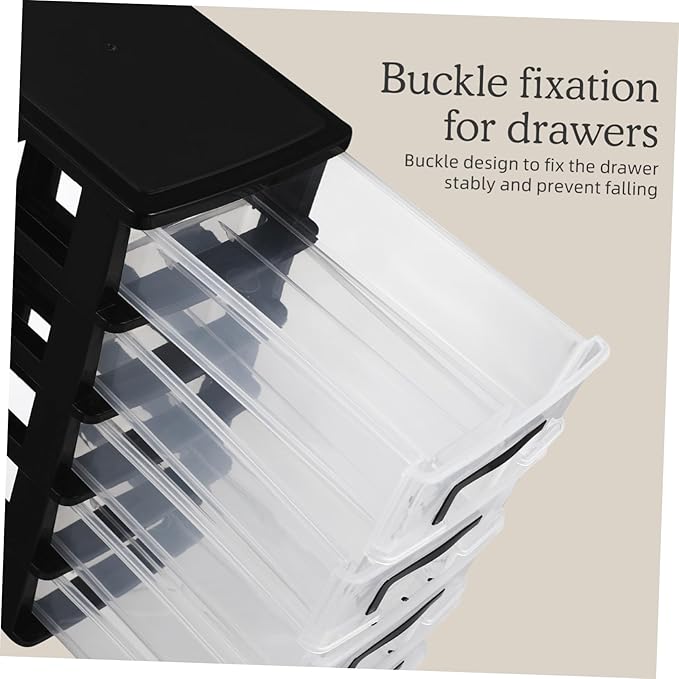 Multifunctional Five-layer Storage Cabinet Plastic Drawer Type Closet 5 Drawer Storage Tower Container Case with Clear for Home 8.3x5.9x12.3inch Black