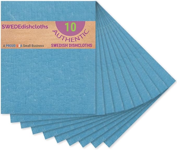 SWEDEdishcloths - Cellulose Sponge Dish Towels - Set of 10 (Blue) Swedish Dish Cloths