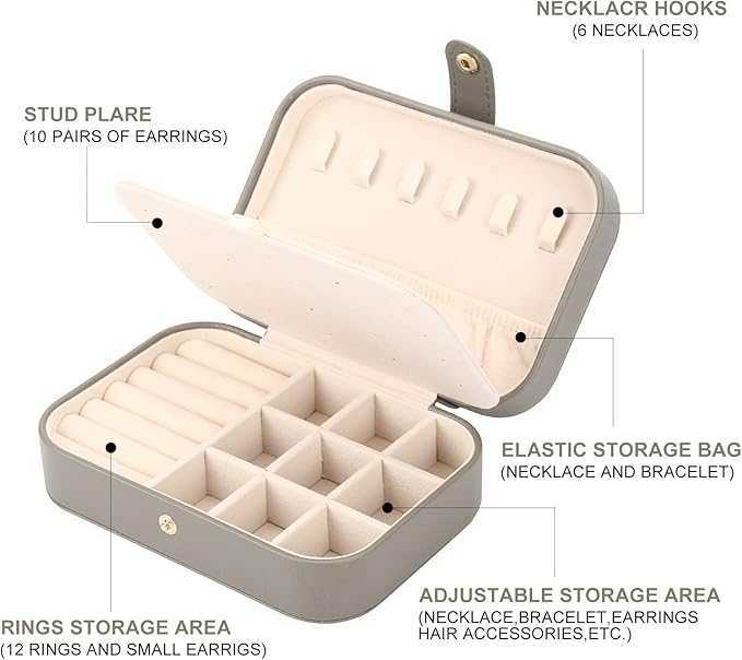 Jewelry Organizer, Small Jewelry Box Mini Jewelry Travel Case Storage and Organizer Portable Jewelry Storage Box/GRAY