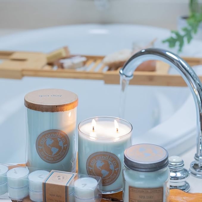ECO CANDLE CO. Recycled Candle, Spa Day, 26 oz. - Scents of Flowers, Musk, Melon, Citrus, & Ocean Air - 100% Soy Wax, No Lead, Kraft Paper Label & Lid, Hand Poured, Phthalate Free