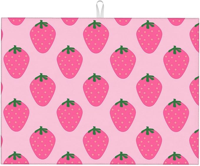Absorbent Dish Drying Mat For Kitchen Counter, Strawberry Pink Fruit Microfiber Dish Drying Pad, Kitchen Gadgets For Easy Clean Multi-Use