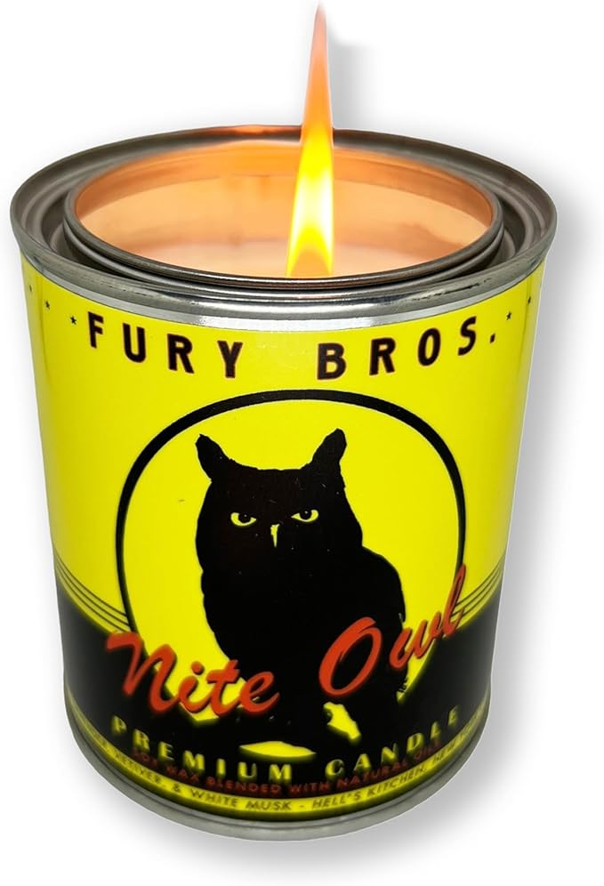Fury Bros. Scented Candles for Men | Nite Owl | Lavender Vetiver White Musk | Natural Soy Wax | Hand-Poured in The USA | Long 70-80 Hour Burn (12.5 oz) | Vintage-Inspired Tin Design | Dad Home Gift