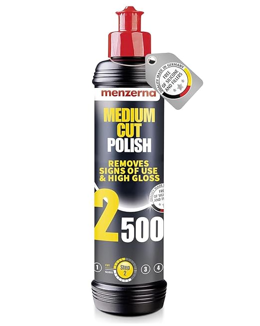 menzerna Medium Cut Polish 2500" I Abrasive Polishing Compound for Medium Scratches and Signs of Use I Buffing and Polishing Compound for Scratch Repair & a Glossy Finish I Silicone Free I 16 fl oz.