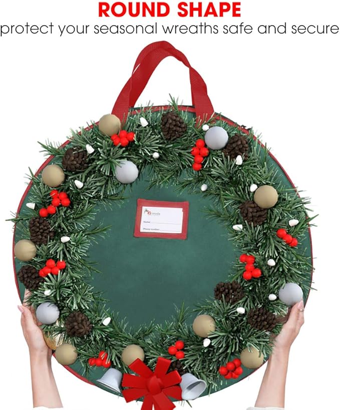 Primode Heavy Duty Christmas Wreath Storage Bag 36"- Handles Made Of Durable 600D Oxford Polyester Material Storage Bag 36” Holiday Wreaths (Green)