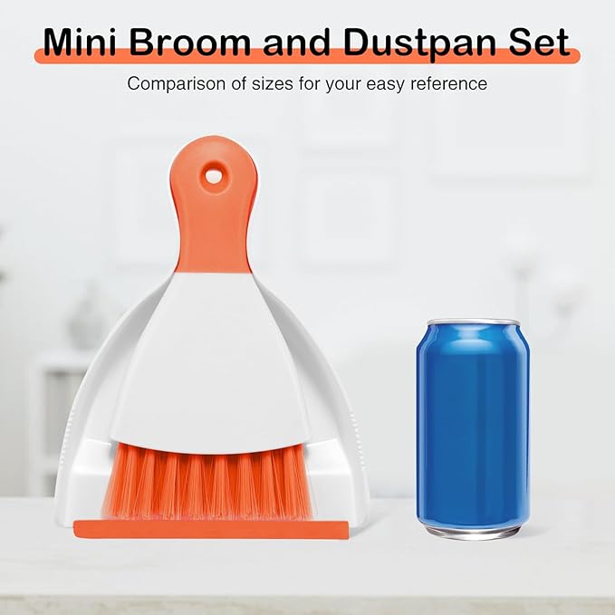 NACENA Mini Dustpan and Brush Set, Small Broom and Dustpan Set Dust Pan and Mini Hand Broom Dustpan and Broom Combo Compact for Home Table Keyboards Sofa Kitchen, Orange