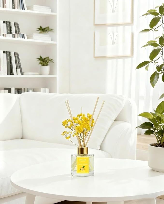 Reed Diffuser Set-Lemon Verbena Scent Fragrance Oil Diffuser with 6 Reed Sticks | Home & Bedroom Bathroom Decor,3.38 fl oz (100ml) (Lemon Verbena)