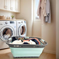 SAMMART 42L (11 Gallon) Collapsible Plastic Storage Basket - Foldable Pop Up Storage Container/Hamper - Portable Laundry Organizer - Space Saving (Grey/Lake Green, 42L (Style A))