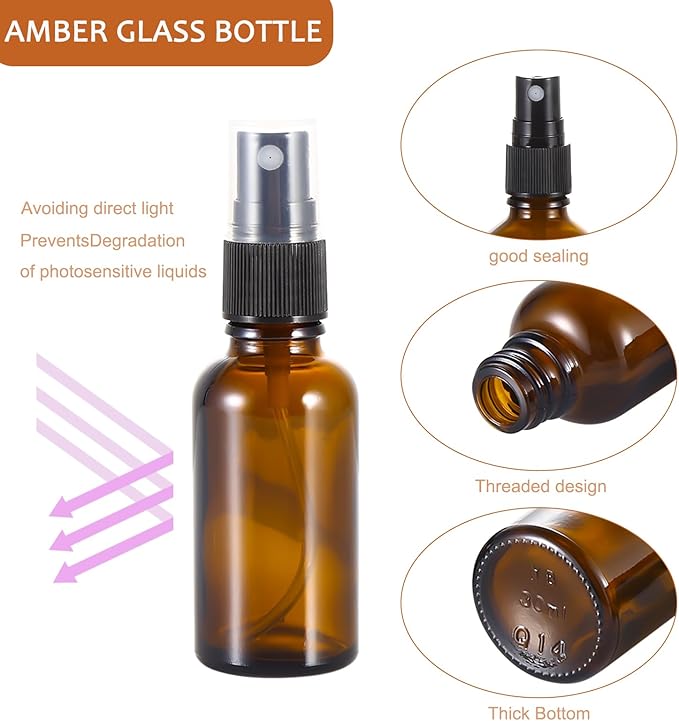 ALIFEIA 1 oz ml Amber Glass Spray Bottles,Small Empty Fine Mist Refillable Travel Spray Bottle for Cleaning,Perfume,Aromatherapy,Cosmetic Sprays,Hair,Essential Oils with Fine Mist Dispenser（6 Pack）