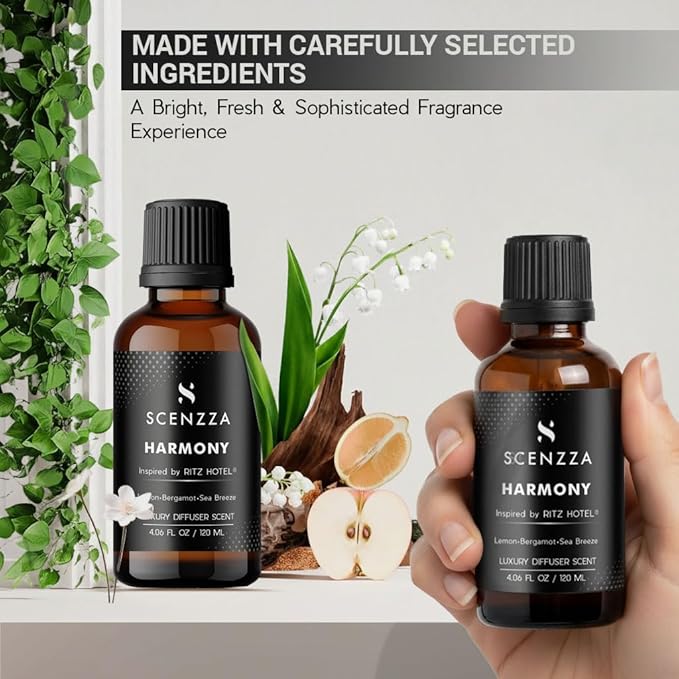 Harmony Luxury Diffuser Scent – Inspired by The Ritz-Carlton® Hotel Scent – Fresh Marine & Floral Fragrance for Ultrasonic & Waterless Diffusers – 120 Ml (4.06 Fl Oz)
