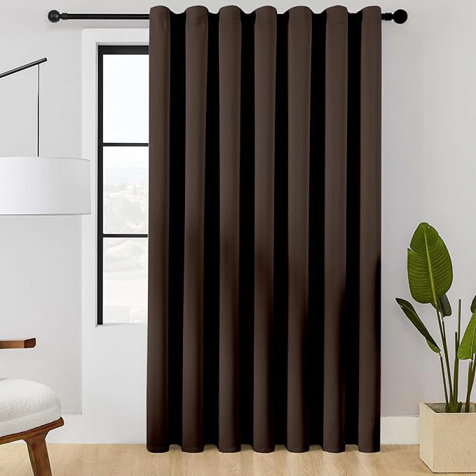 ChrisDowa Room Divider Curtain 90 Inches Long, Wide Blackout Sliding Door Curtain for Bedroom, Room Darkening Privacy Window Curtain for Patio Door (1 Panel Set, Brown, 100 x 90 Inch)