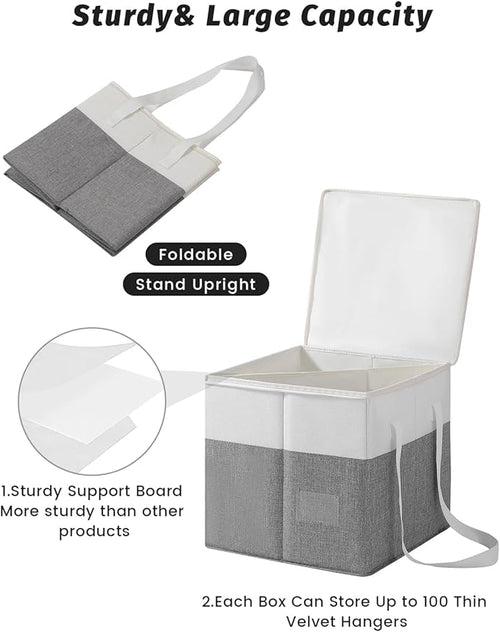 2-Pack Rigid Clothes Hanger Organizer Bag with Dust-Proof Lid, Hanger Storage Holder with Support Boards, Large Capacity Clothes Storage Containers with Handle for Closet Laundry Rooms