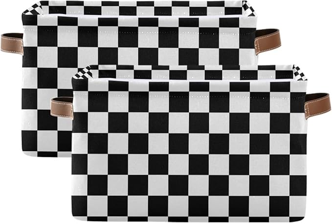 ALAZA Black White Checkered Foldable Storage Box Storage Basket Organizer Bins with Handles for Shelf Closet Living Room Bedroom Home Office 1 Pack