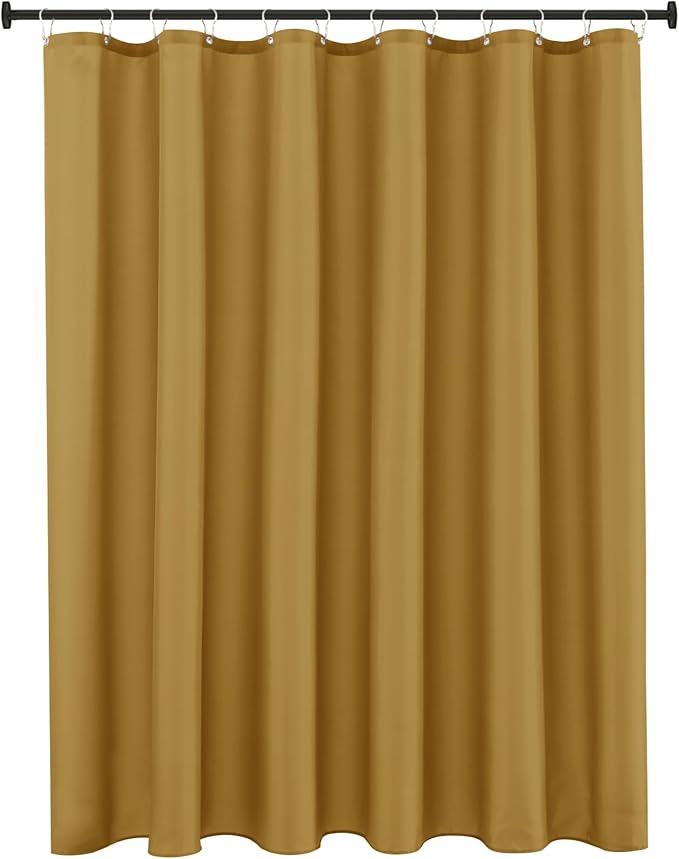 Biscaynebay Hotel Quality Extra Long Fabric Shower Liners 72" Width by 84" Length, Gold Water Resistant Bathroom Curtains Rust Resistant Grommets & Weighted Bottom Hem Machine Washable