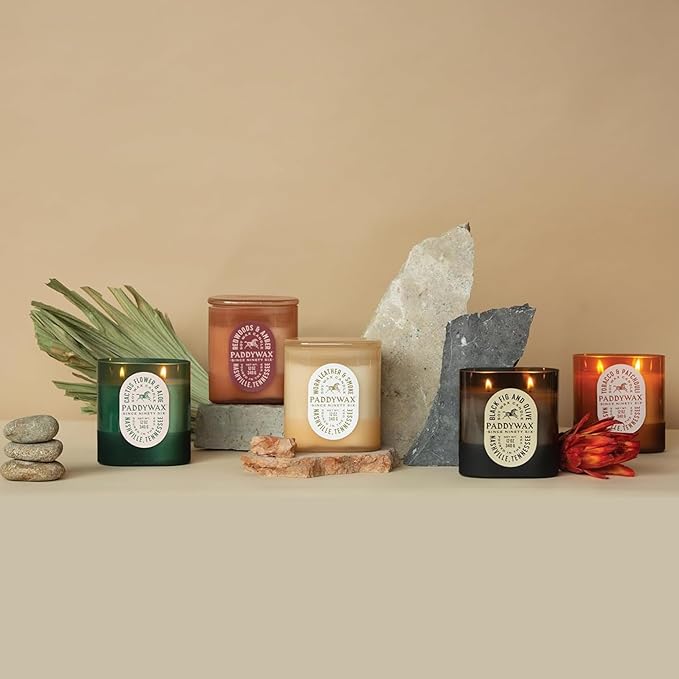 Paddywax Vista Scented Candle with Lid in Reusable Tonal Glass Jar, Clean-Burn 2-Wick Soy Candle with Approx. 84 Hour Burn Time, Decorative Gift Candles for Home, Black Fig & Olive, 12 oz