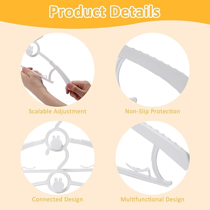 50 Pack Baby Hangers, 11"-14" Adjustable Infant Hanger, Non-Slip Kids Hanger, Space Saving Plastic Hangers for Girl Boy Toddler Kids Child (White)