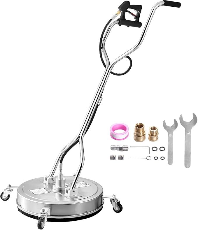 VEVOR 22" Pressure Washer Surface Cleaner, Stainless Steel Pressure Washer Attachments with 4 Wheels, 4500 Max PSI, 3/8 Quick Connector, 2 Spray Nozzles, Dual Handle, for Concrete, Patio, Sidewalk