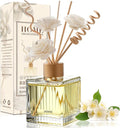 Jasmine Reed Diffuser Set - 6.7 oz Glass Bottle with 4 Rattan Sticks, 3 Dried Flowers | Adjustable, Long-Lasting Scent for Home, Bedroom, Living Room, Office, Bathroom | Aromatherapy Gift Set