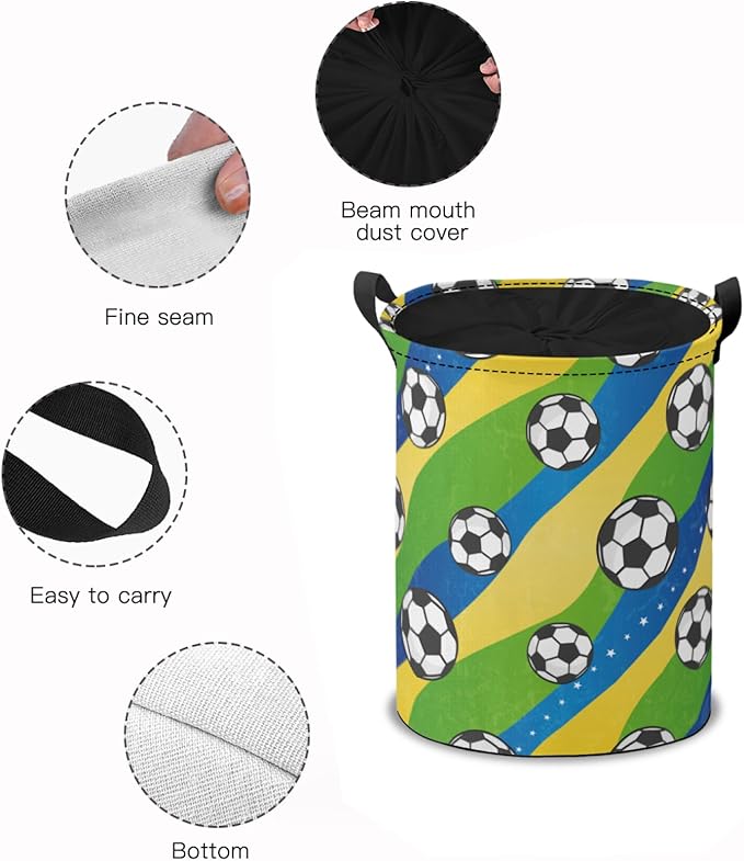 Foldable Laundry Hamper- Football Pattern Fabric Organizer Storage Bins with Handles for Shelves, Closet, Nursery, Laundry, Toys,(Green)