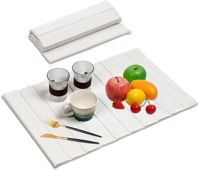 Large Stone Drying Mat for Kitchen Counter with PU Leather, Quick Drying Collapsible Dish Drying Mats,25"(L)×16"(W) Absorbent Diatomaceous Earth Mats for Dishes Bottles Cups,Match Any Countertop