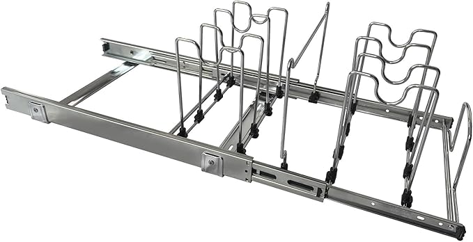 STORKING Pots and Pans Pull Out Organizer Under Cabinet, Adjustable Slide Out Pan and Pot Lid Rack Holder, Wire Dividers Kitchen Organization And Storage, Full-Extension Rail 12" W X 20" D