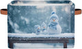 Storage Baskets Bin, Christmas Winter Snowman Collapsible Canvas Fabric Storage Bin Decorative Baskets Toy Organizer Rectangle Storage Boxes with Handles for Home Shelves Nursery, J-023