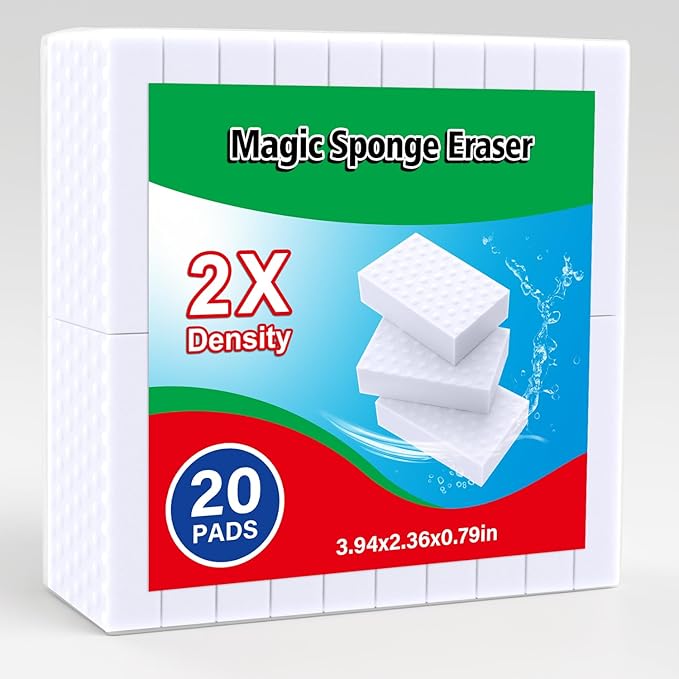 Swiftower 20 Pack Magic Sponges Erasers, 2X Density Long Lasting Melamine Sponge in Bulk, Household Cleaning Supplies, Kitchen Sponge for Bathroom, Wall, Shoe, Car, Dish, Sink, Shower Cleaner Tool1