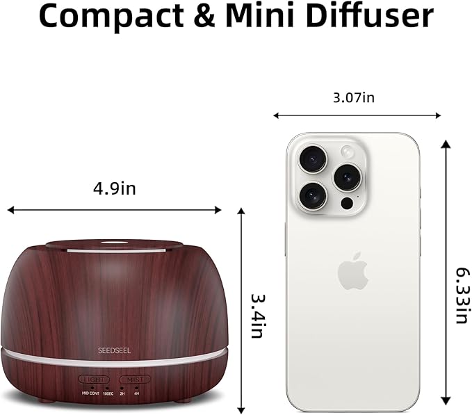 300ML Essential Oil Diffuser, Aromatherapy Diffuser with Remote Control, 4 Timers, 7-Color LED Light and Waterless Auto-Off for Room, Bedroom, Home
