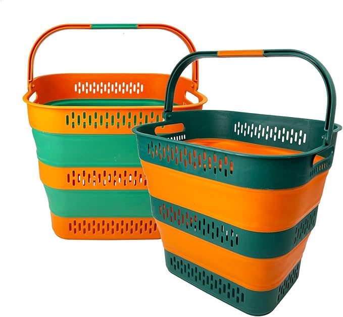 SAMMART 38L(10 Gal) Collapsible Laundry Basket - Foldable Pop-Up Storage Container/Organizer-Portable Space Saving Hamper, Measure 17.5x13.3x15.7"/3.8" Expanded/Collapsed (2, Forest Green/Autumn leaf)