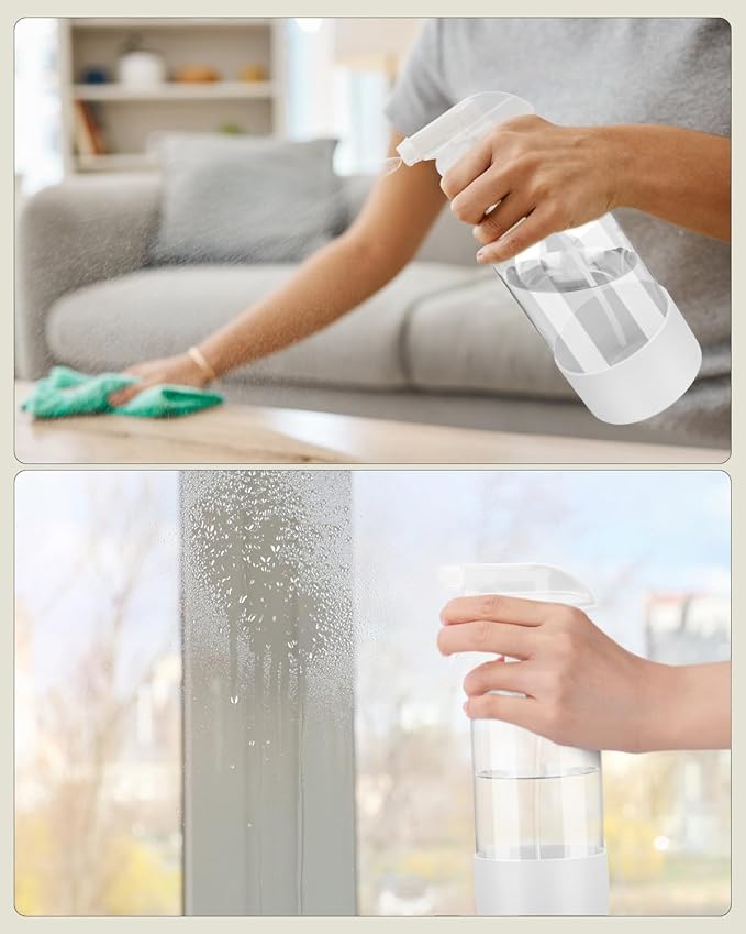 Worldgsb 2 Pack Glass Spray Bottles 8 oz, Empty Refillable Containers with Silicone Sleeve Protection, Glass Spray Bottles for Cleaning Solutions, Hair and Plants with Adjustable Nozzles White