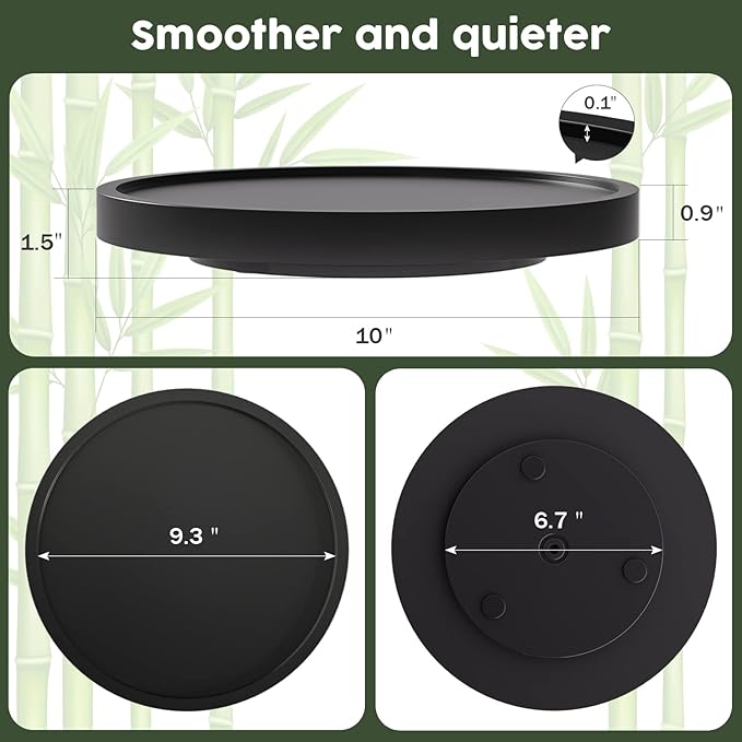 VeyFey Turntable Vanity Tray 10 Inch for Perfume Candle, Bamboo Kitchen Sink Countertop Organizer Keep Glass, Sponge and Soap Bathroom Coffee Table Decorative Black (VFLZ)