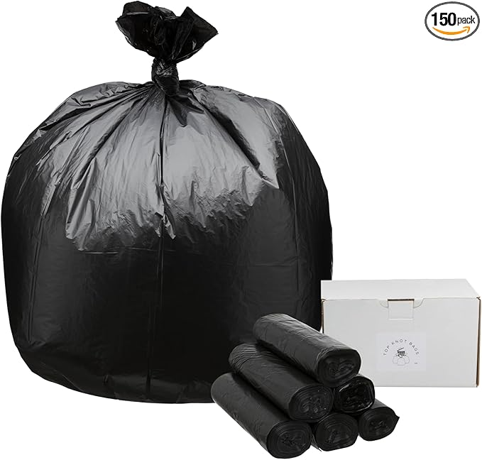 Top Knot Bags 45 Gallon Garbage Trash Bag 40X48" Black 150 Count Can Liner Bulk 40 Gallon 41 Gallon 42 Gallon 44 Gallon Made in USA