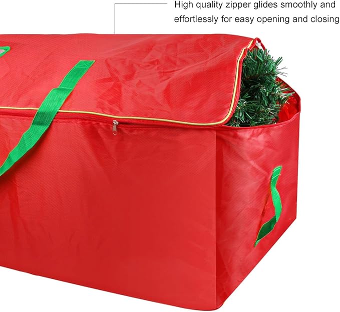 TQS Christmas Tree Storage Bag - Fits Up to Tall 7.5 ft Xmas Artificial Tree - Xmas Tree Box with Double Zippers and Reinforced Handles - Extra Large Storage Container for Trees and Decorations - Red