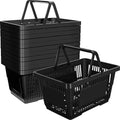 Macarrie 12 Pcs Shopping Baskets, 20 L Plastic Baskets with Handles, 16.9 x 11.8 x 9.1 Inches, Sturdy, Black