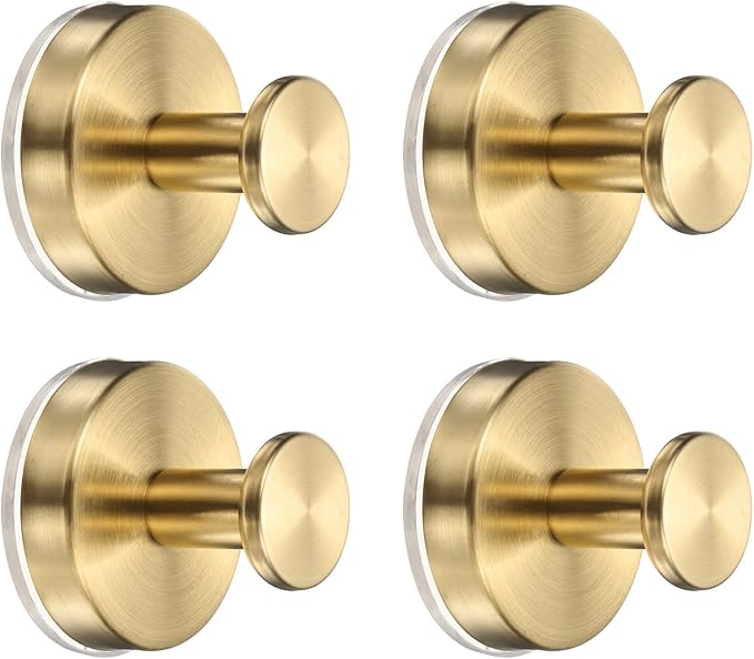 4 Pack Towel Hooks for Bathroom, Wall Hooks Suction Cup No-Drill Door Hanger Apply to Shower/Kitchen/Bedroom/Hanging Coat/Towel/Robe (Gold)