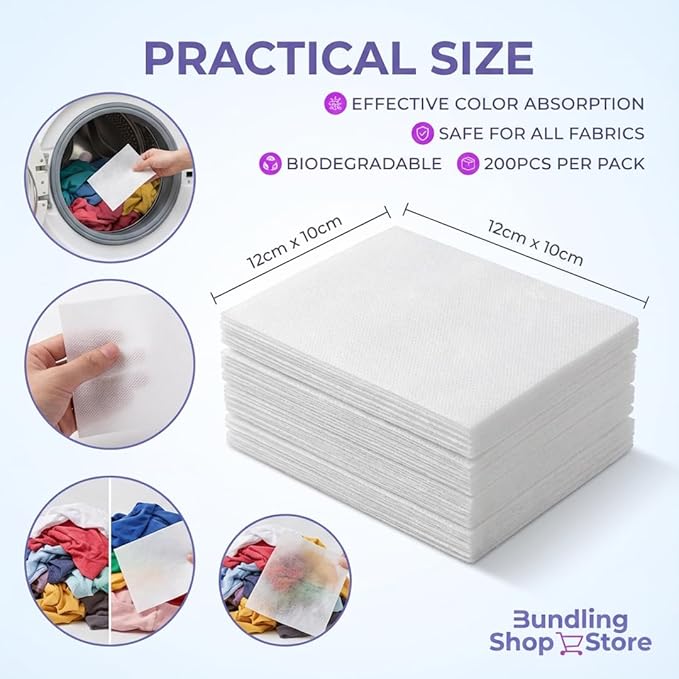 Color Catchers for Laundry- Pack of 50 White Laundry Sheets, Color Absorbent Paper for Mixed Washing, Non Abrasive Fabric Care, Thin & Soft Washing Machine Accessories