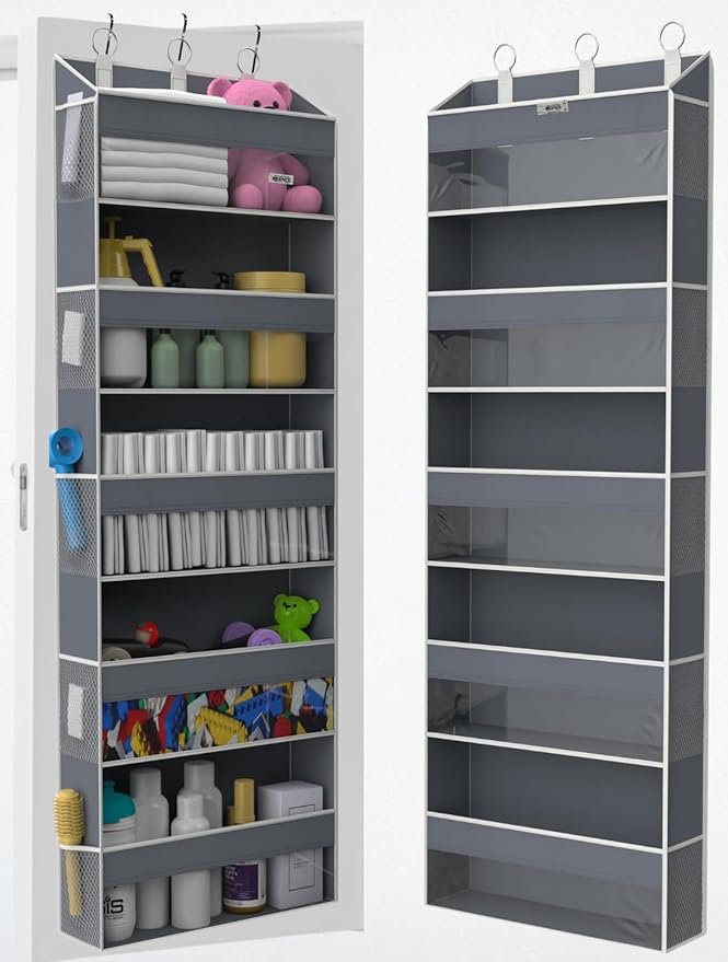 BRENIX Over the Door Organizer with 5 Large Pockets & 10 Mesh Side Pockets – Durable Hanging Storage for Closet, Bathroom, Bedroom, and Nursery– Space Saving Door Storage with Sturdy Metal Hooks.