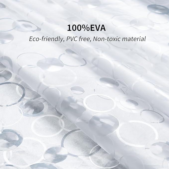 WELTRXE EVA 8G Bathroom Shower Curtain Liner, 72x72 Inch 3D Frosted Bubble Heavy Duty Waterproof Shower Curtain Liner with Magnets Thick Plastic Shower Curtains, 12 Hooks